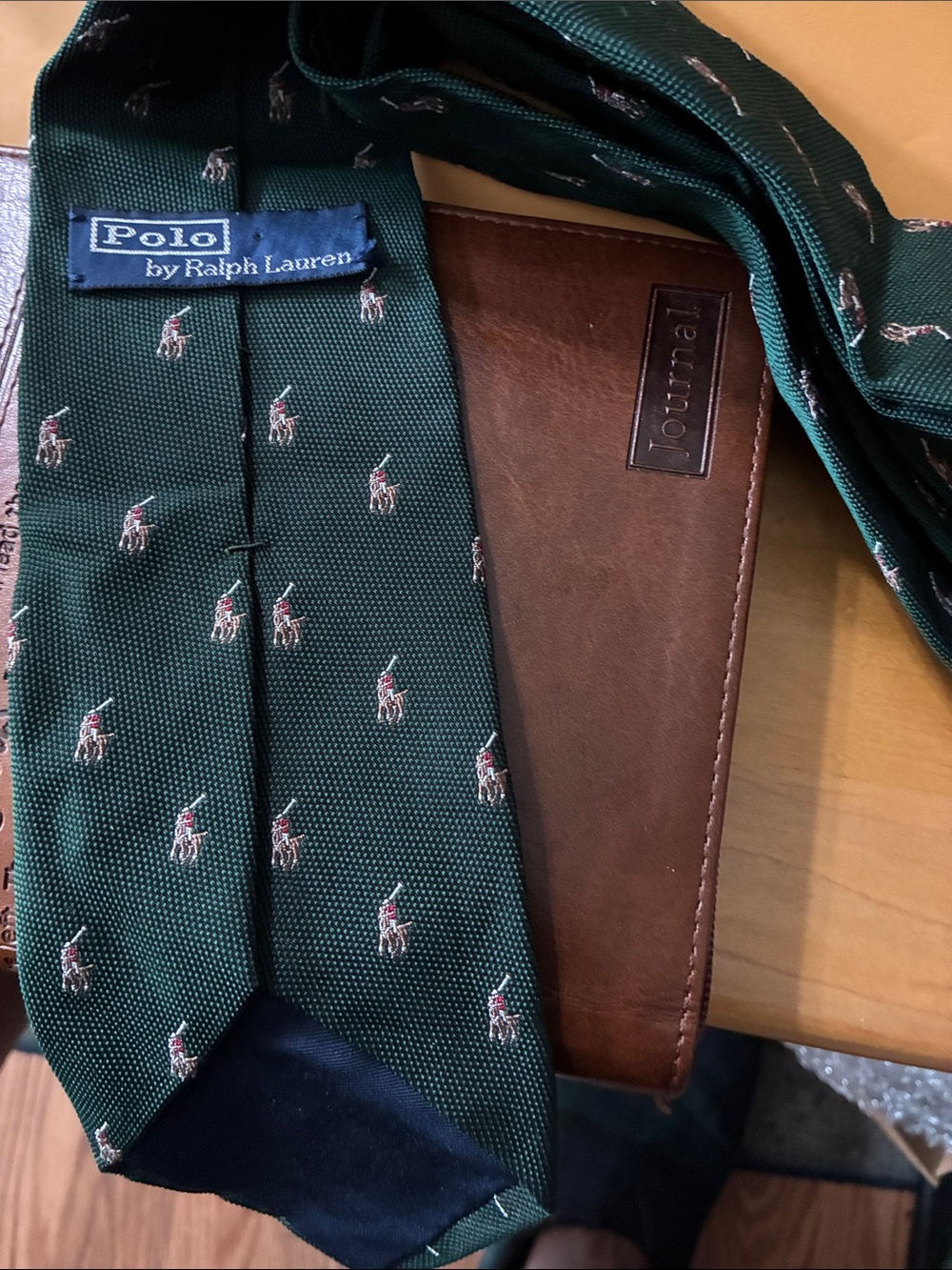 Ralph Lauren Green Polo Player Silk Tie with Navy Tip